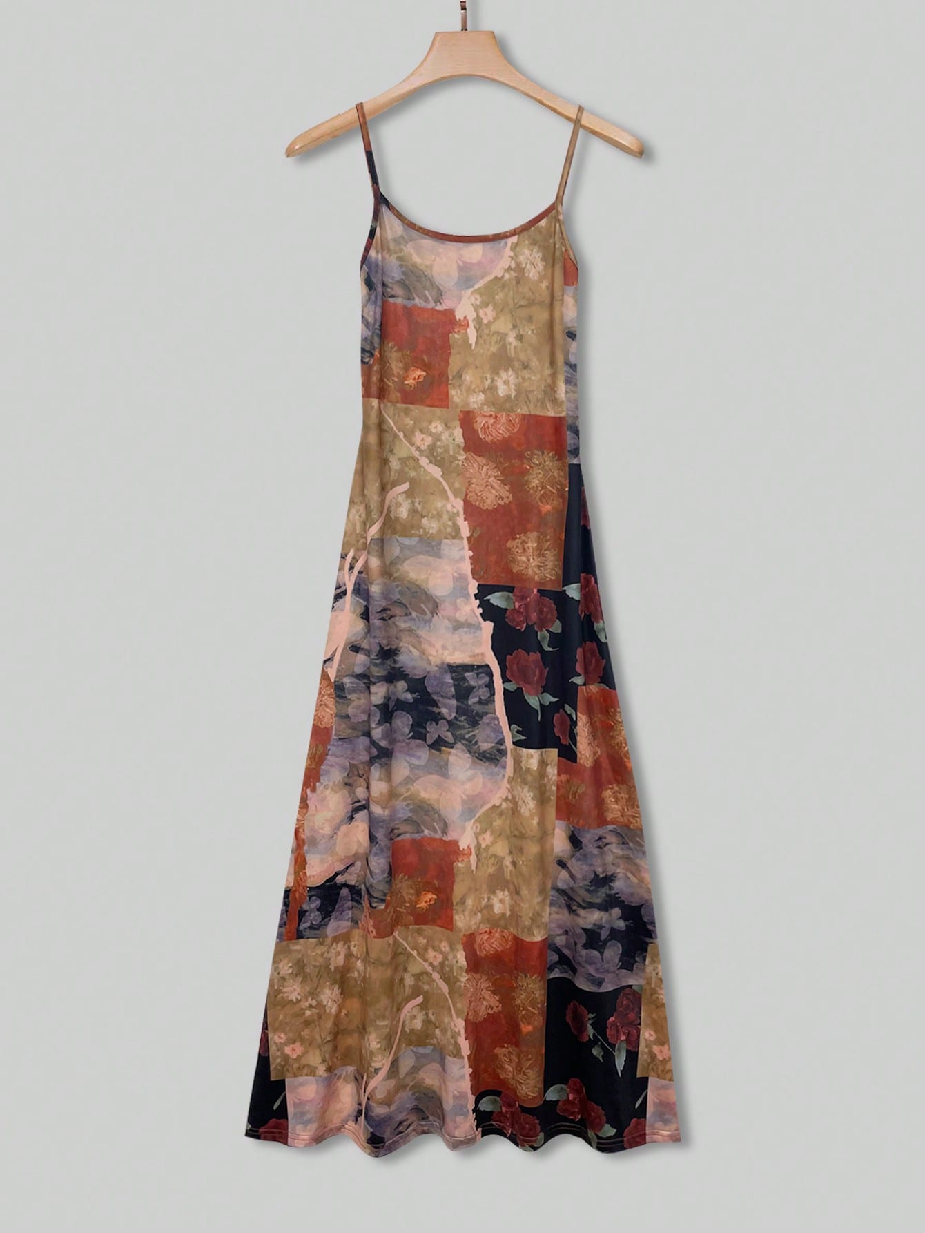 Sundress Midi Floral - 여성용 빈티지 패치워크 플로럴 프린트 스파게티