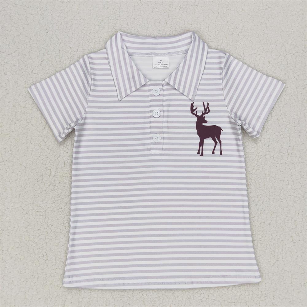 Summer Clothing For Baby Boy - 아동용 반팔 셔츠, 사슴 줄무늬 라펠