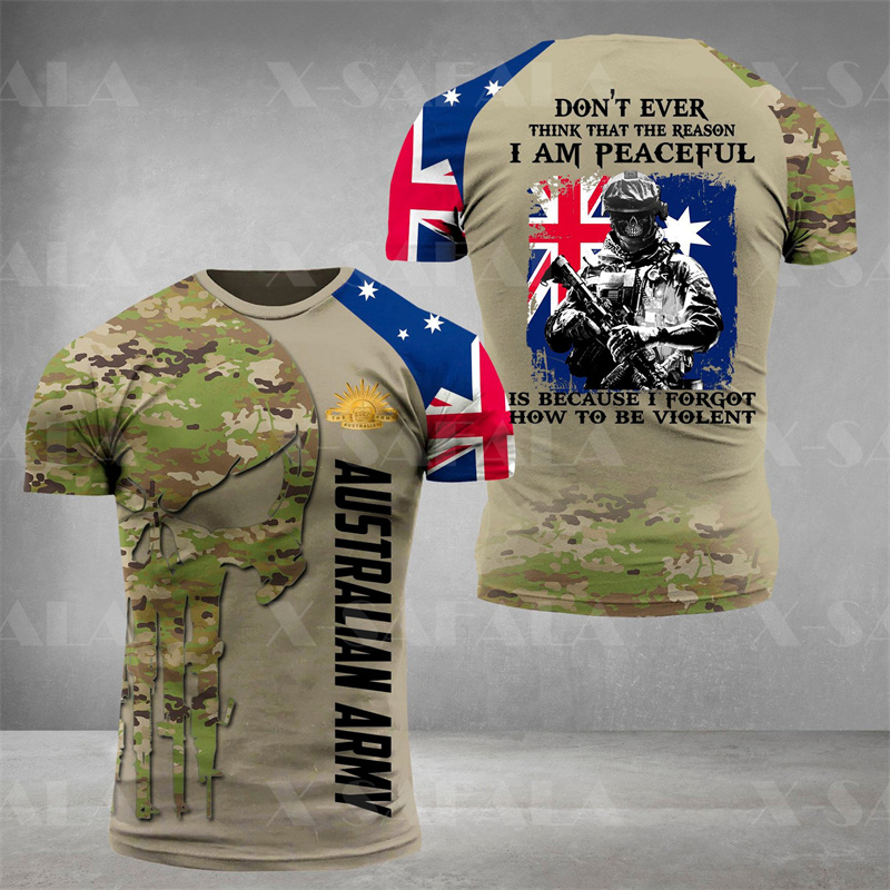 Summer Clothing Australia - 호주 육군 해골 그래픽 티셔츠 남성용,