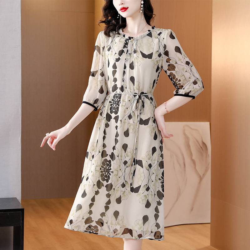 Sundress Midi Floral - 여름 꽃무늬 화이트 실크 비치 미디