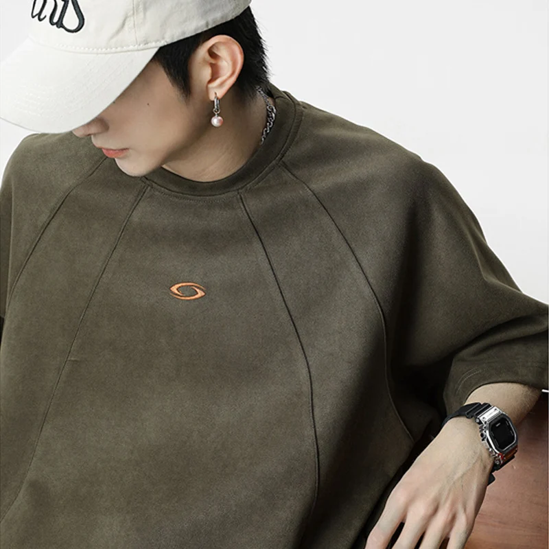 Vintage Summer Clothing Brand - TFETTERS 브랜드 스플라이싱 스웨이드 남성 T
