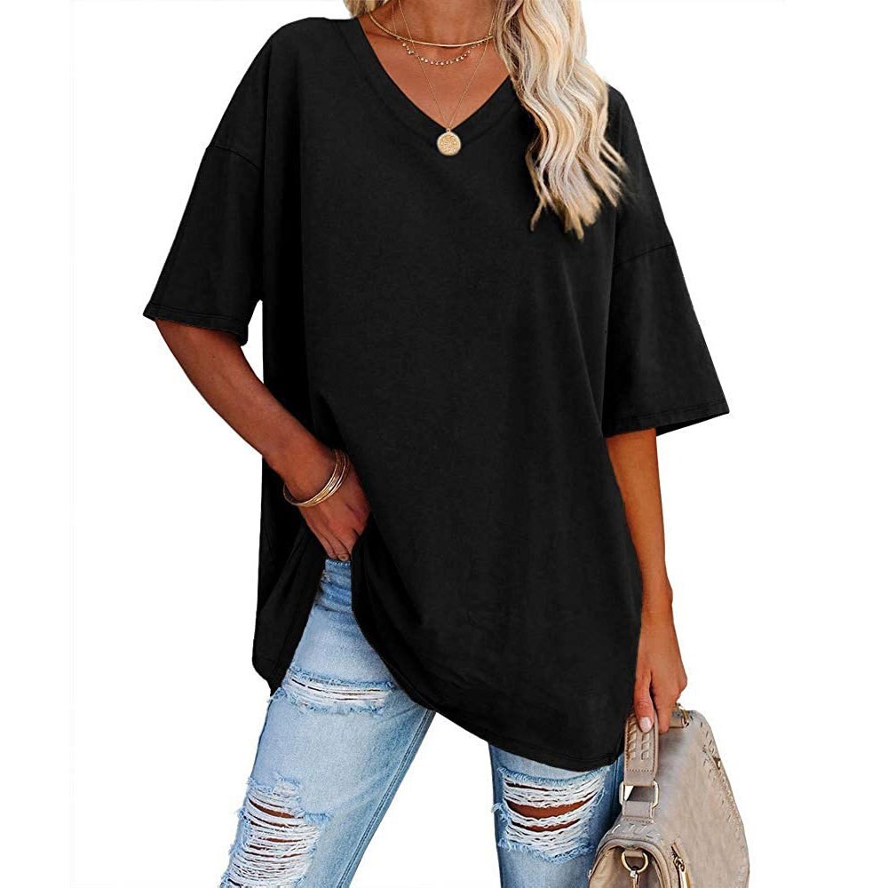 Summer Clothing Amazon - 여성용 루즈한 브이넥 탑 봄/여름 새로운