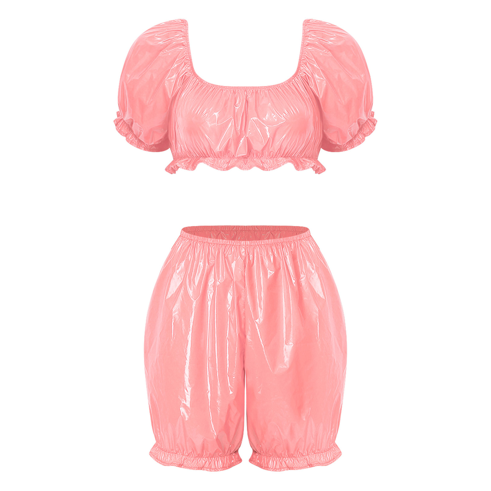 여성용 웨트룩 PU 가죽 클럽웨어 의상, 비닐 러플 소 - Summer Clothing For Petite Women 리뷰 및 가격