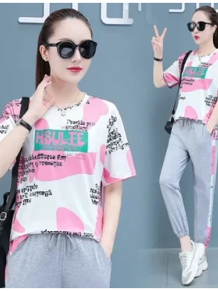 여름 신상 얇은 반팔 하란 팬츠 투피스 세트 플러스 사 - Summer Clothing Tagline 리뷰 및 가격