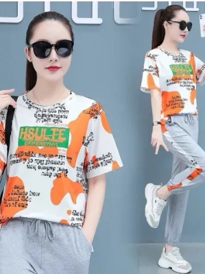 여름 신상 얇은 반팔 하란 팬츠 투피스 세트 플러스 사 - Summer Clothing Tagline 리뷰 및 가격