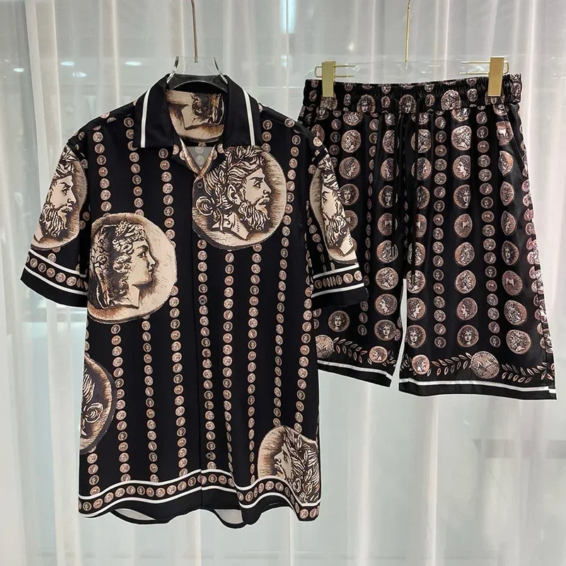 로얄 럭셔리 남성 셔츠 세트 빈티지 패턴 캐릭터 프린트 - Summer Clothing Essentials 리뷰 및 가격
